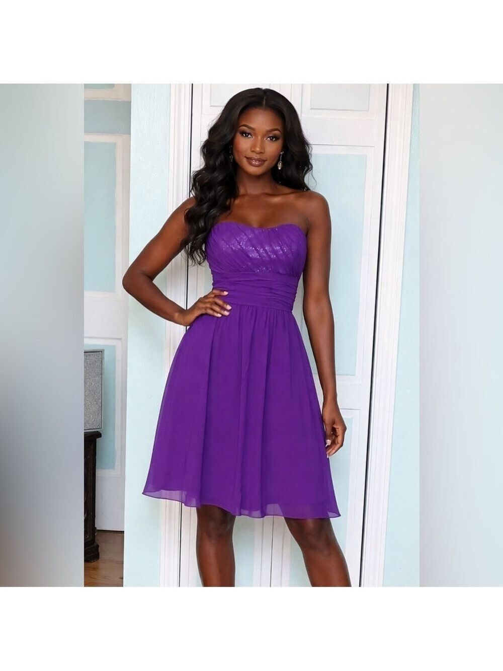 Size 10 Viola Royal Purple Regency Bridesmaid Prom Sequin Short NWOT